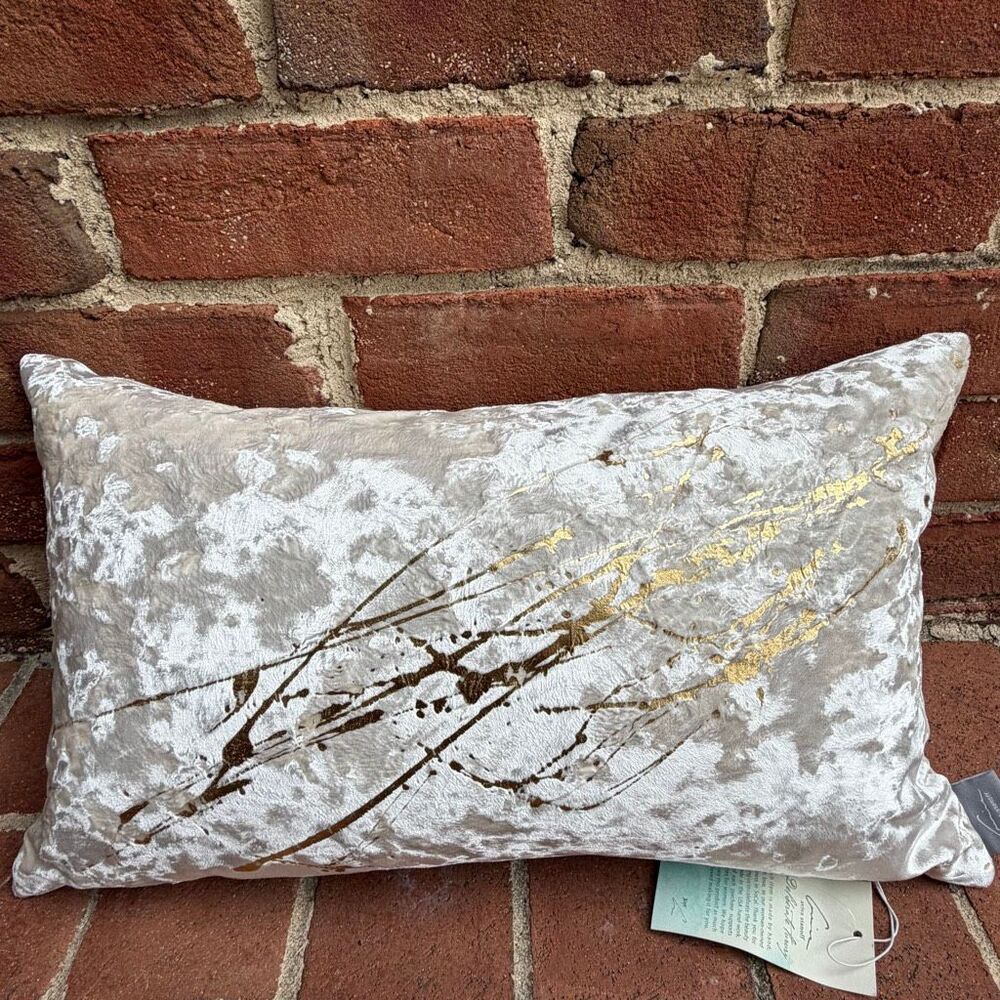 Aviva Stanoff $395 Constellation Crème Gold Crushed Velvet Pillow 12" x  20" NWT